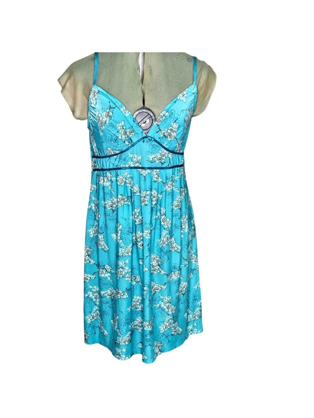 Woman's Ambrielle cottagecore floral babydoll empire waist teal nightgown LG